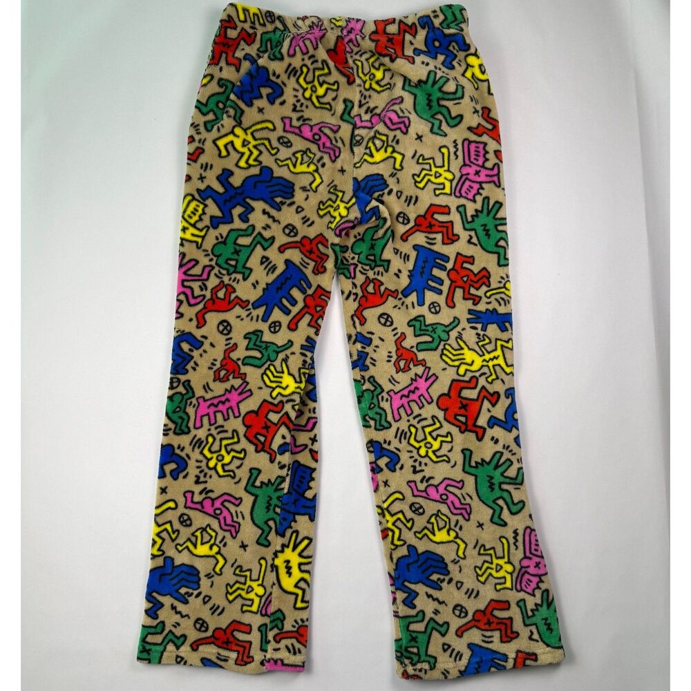 Keith Haring Ripple Junction Fleece Pants Medium Tan Lounge Pop Art - Picture 2 of 7